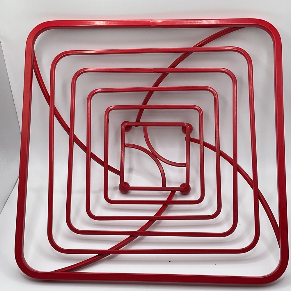 Vintage Mid Century Modern MCM Atomic Red Metal Square Wire Fruit Bowl Holder - Picture 9 of 10